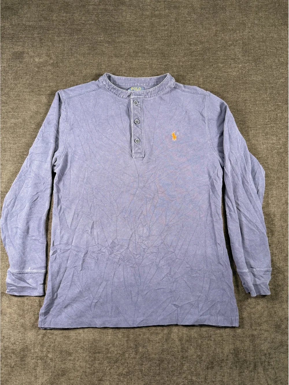 Polo Ralph Lauren Long Sleeve Henley Shirt Youth Large 14-16 Blue Cotton